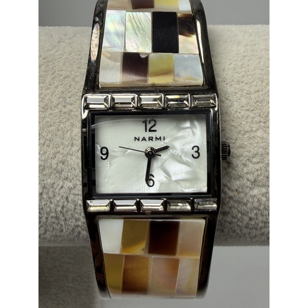 Narmi New Battery Ladies Cuff Bangle Watch 24MM 6.5" MOP Inlay